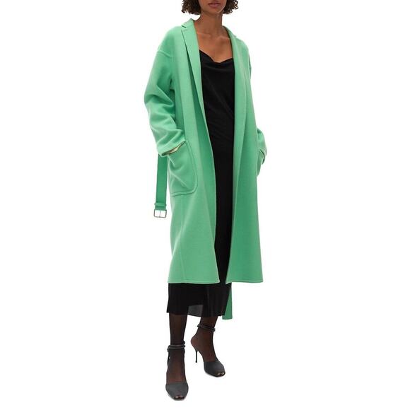 HELMUT LANG Single Breasted Belted Long Pea Coat Wool Cashmere XS Mint Green - Picture 7 of 10